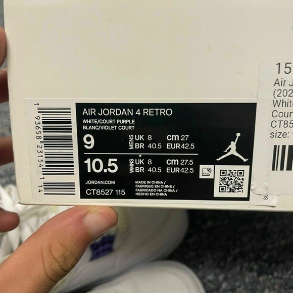 Jordan 4 metallic purple brand new haven’t been worn , box is damaged - Picture 2 of 3